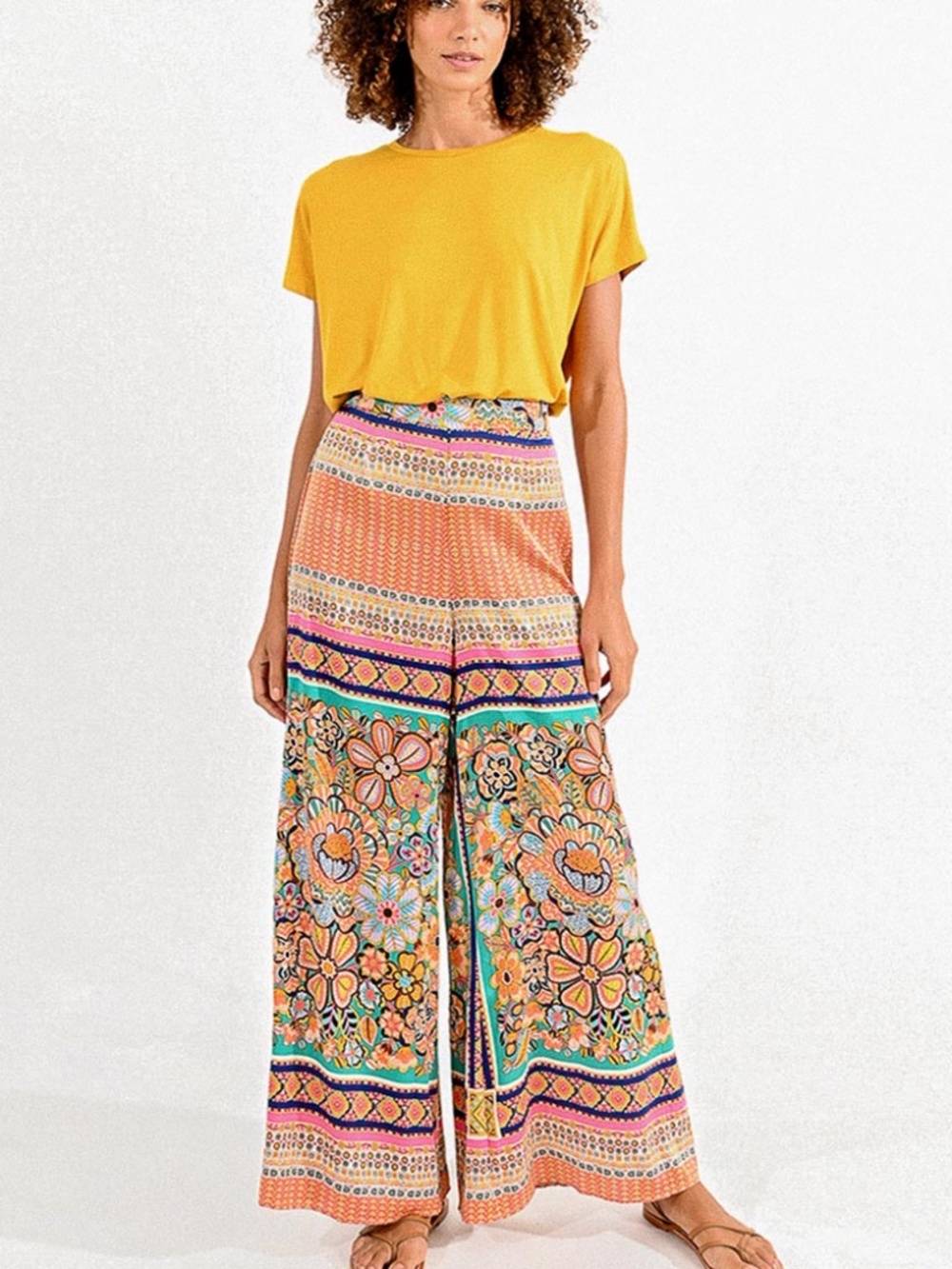 Molly Bracken Multico Olga Silky Palazzo Boho Pants Size Medium